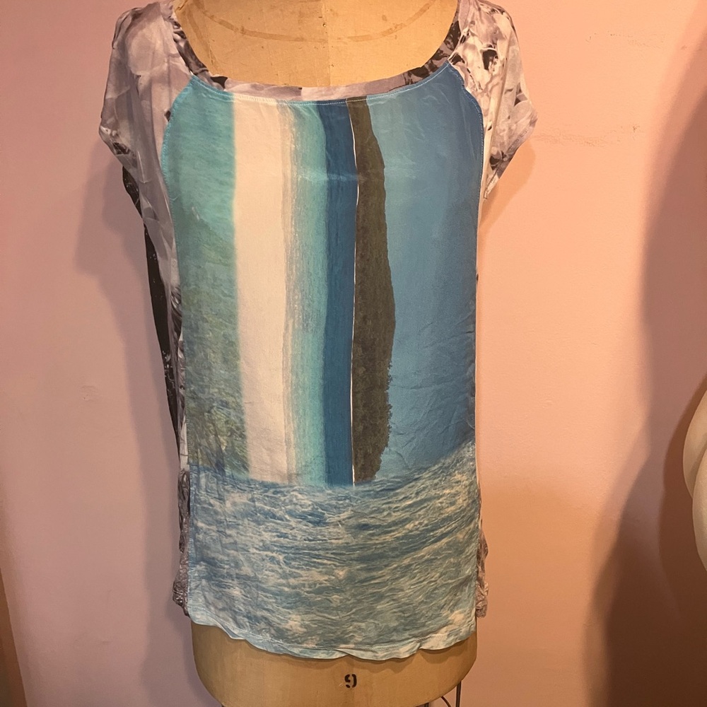 Deletta for Anthropologie silk and knit print Blouse